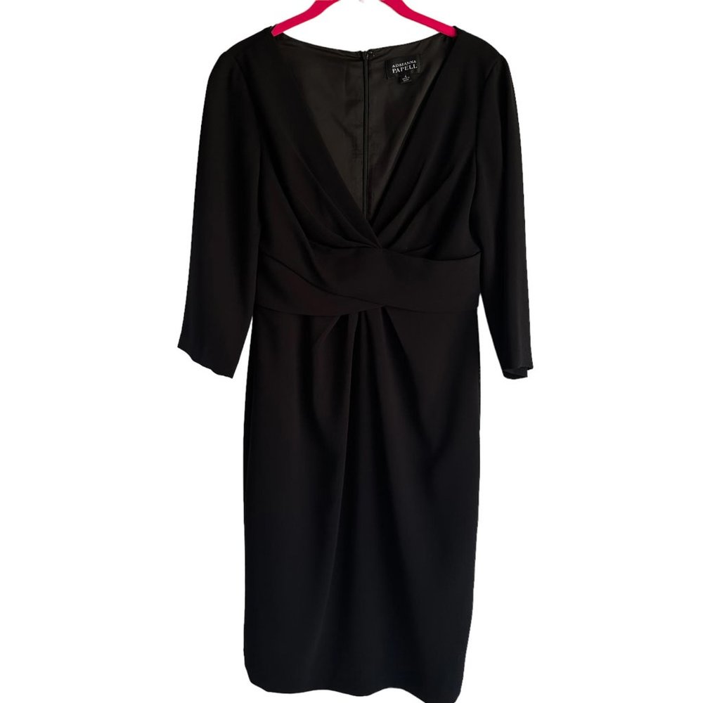 ADRIANNA PAPELL Black V-Neck 3/4 Sleeve  Formal Party Ladies Black‎ Dress, 4